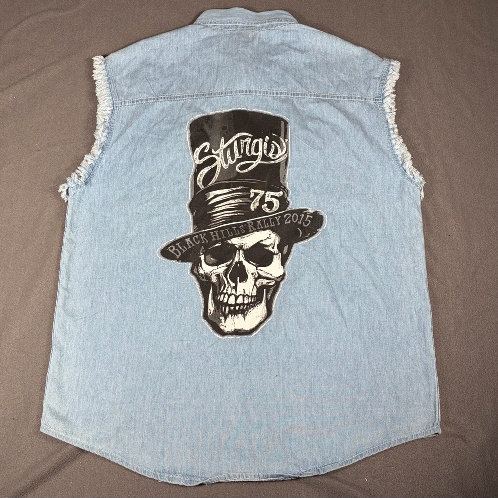 Hot Leathers Sturgis Skull Print Biker Rally Denim Sleeveless Motorcycle Vest XL